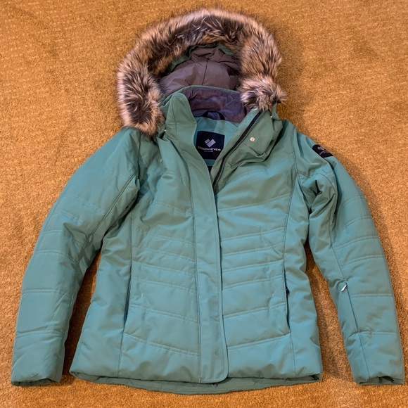 Obermeyer Green Ski Jacket with Faux Fur Trim - Picture 1 of 10